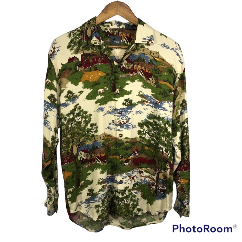 Liz Wear Button Down Cottage Farm Scenic Themed Size S